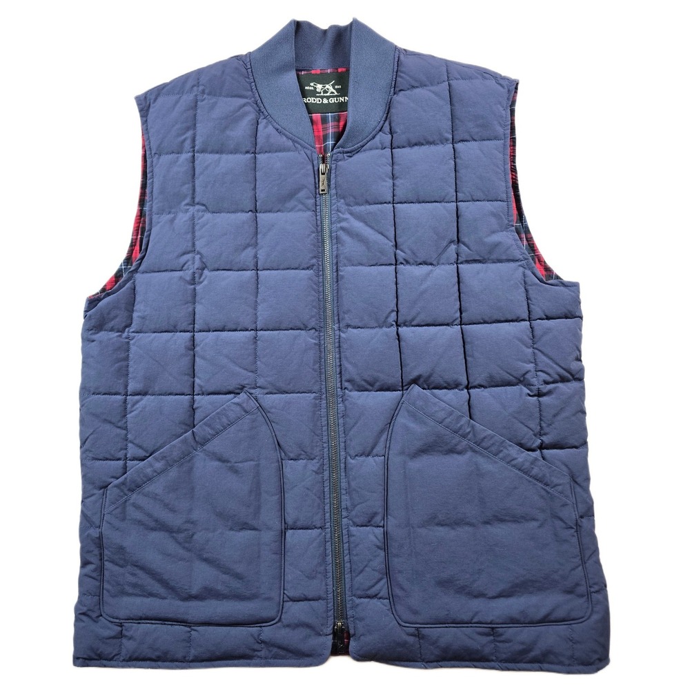Rodd & Gunn Quilted Puffer Vest Mens XL Blue Plaid Lined Full Zip Gilet Jacket